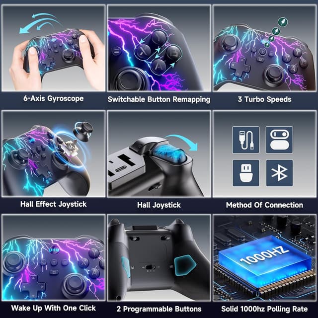 Detalle 2 de UHM PC Controller Wireless Gamepad G5 – kabellos per Bluetooth, 2,4G und Switch-Mode mit 6-Achsen-Gyro