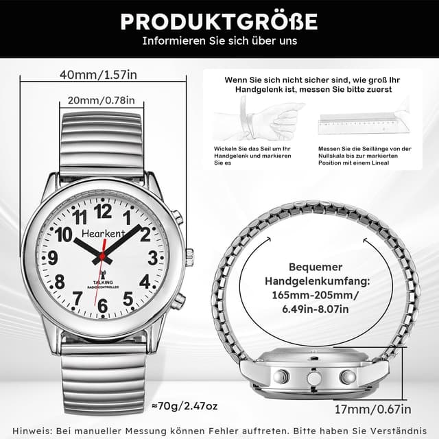 Detalle de Hearkent sprechende Uhr mit deutscher Sprachausgabe – DCF-Atomzeit für Senioren