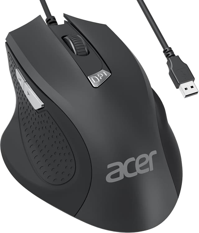 Detalle de Acer kabelgebundene PC-Maus mit 3200 DPI, 4 DPI-Stufen und 6 Tasten – Plug & Play per USB-Kabel (1,5 m)