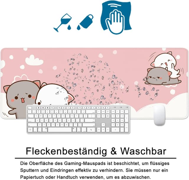 Detalle de VYEUIAO XL Gaming-Mauspad mit Katzenmotiv (800 x 300 mm) als große Schreibtischunterlage