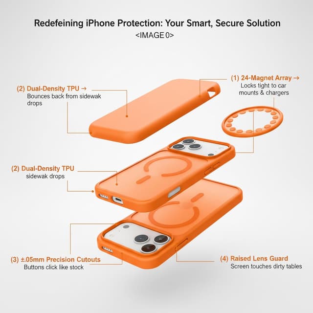Detalle 2 de Seaflar coque pour iPhone 17 Pro compatible MagSafe, orange translucide