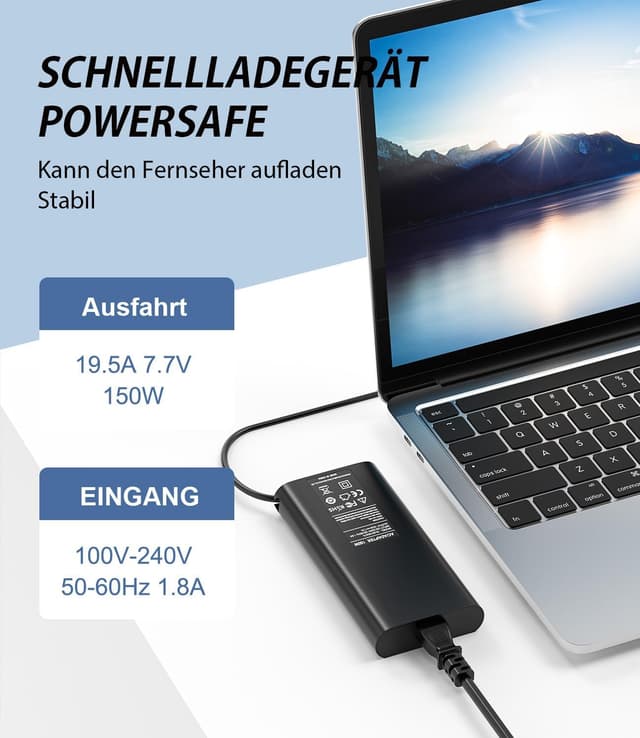 Detalle de shefor 150W Laptop-Ladekabel Netzteil 19,5V 7,7A (4,5×3,0 mm, blau) kompatibel mit HP