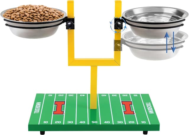 Detalle de NCAA Illinois Fighting Illini Goalpost Football Field Dog Feeder with Adjustable Elevated Bowls