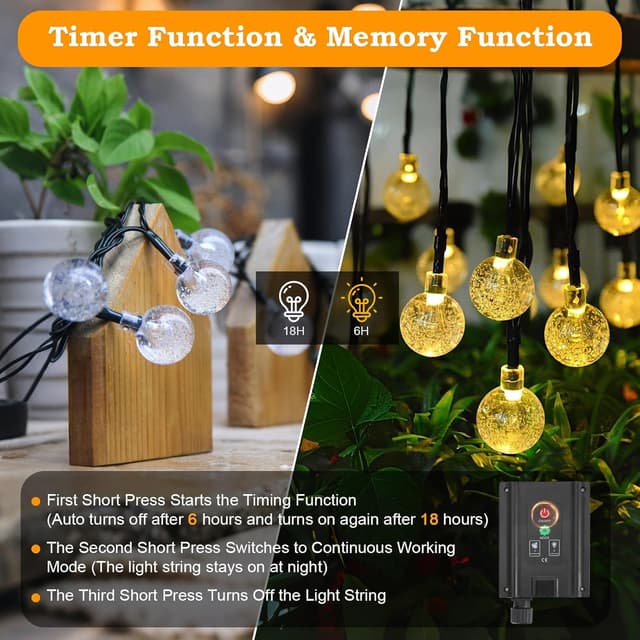 Detalle de Realky Catena Luminosa Solare da Esterno 200 LED 27 m con 8 modalità e memoria, IP65 (bianco caldo)