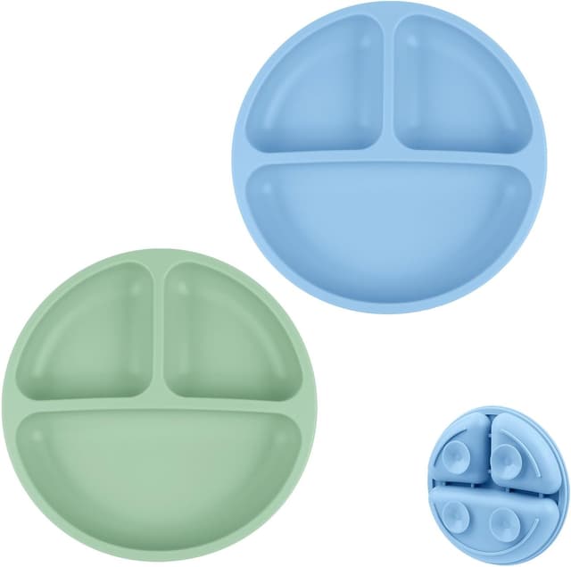 Detalle de Vicloon piatti a ventosa per baby e toddler con scomparti (2 pezzi) in silicone alimentare BPA free
