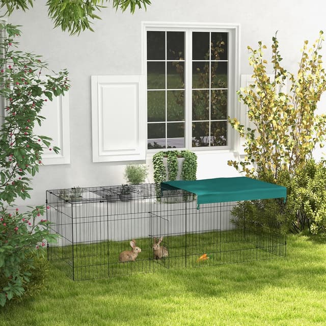 Detalle de PawHut Parc enclos modulable en acier avec bac 220 x 85 x 70 cm (vert) pour rongeurs et petits animaux