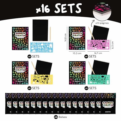 Thumbnail 2 de BONNYCO Cuadernos para Rascar Rainbow 16 Sets