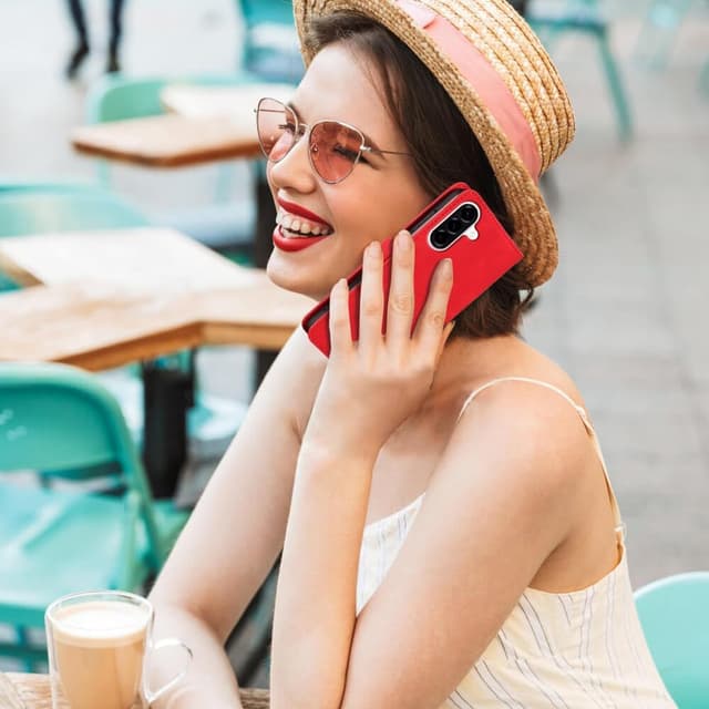 Detalle de GOTOURED Handyhülle für Samsung Galaxy A26 5G (Klapphülle, RFID-Blockierung, Handgelenksgurt, Ständer) – Rot