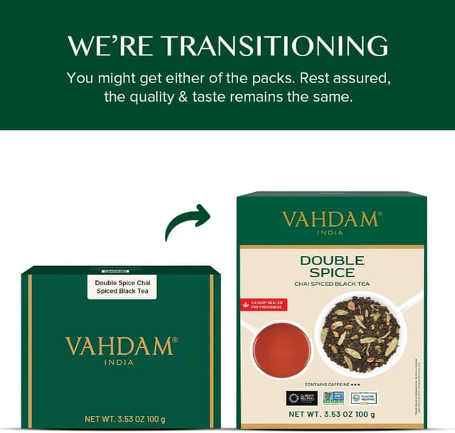 Detalle 2 de VAHDAM Té Chai Masala Doble Especia 🌶️ 100g, 50 Tazas