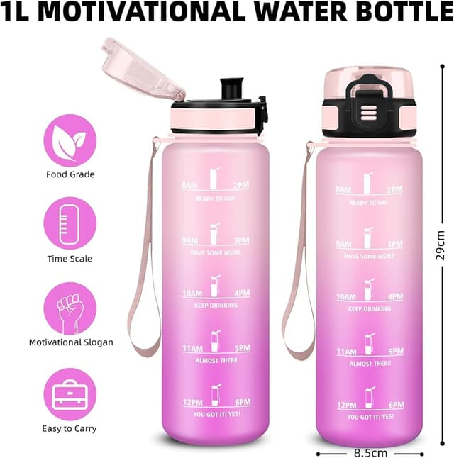 Thumbnail 2 de Botella de Agua 1L con Marca de Tiempo 🚰 Para Gimnasio y Camping