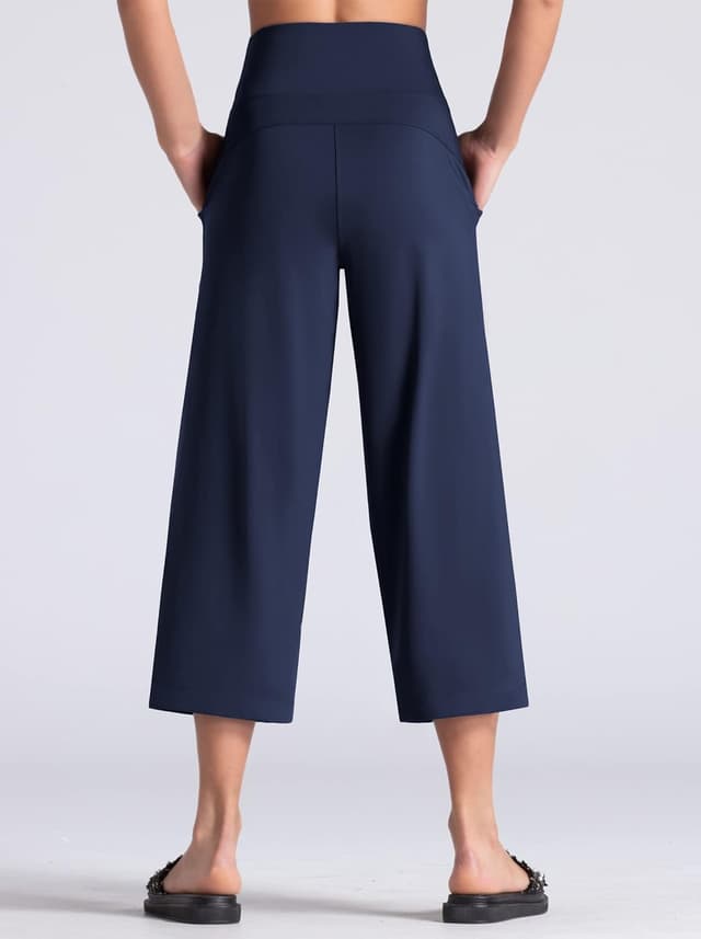 Detalle 2 de THE GYM PEOPLE Women’s Yoga Capris 3/4 Wide-Leg Trousers with Pockets & Tummy Control