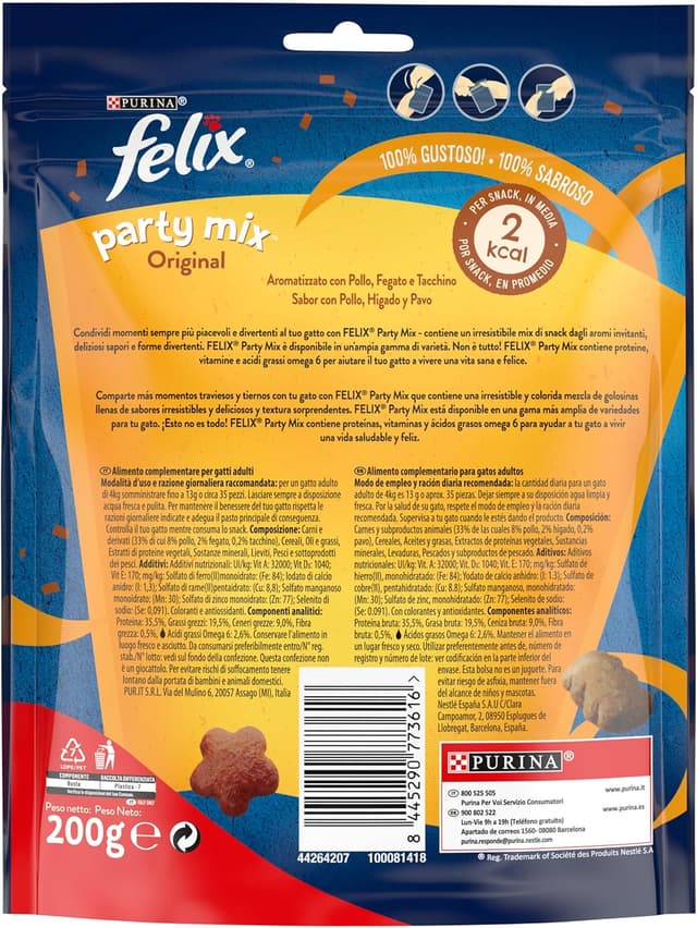 Thumbnail 1 de Purina Felix Party Mix Original premio para gato 5×200 g 🐱