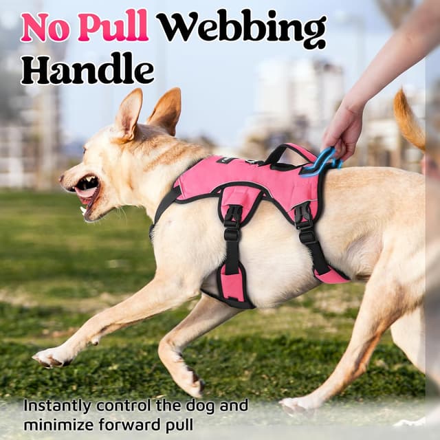 Detalle 1 de rabbitgoo Escape-Proof Dog Harness (Medium) with Large Handle – Anti-Pull Reflective Working Vest for Large Dogs, Pink
