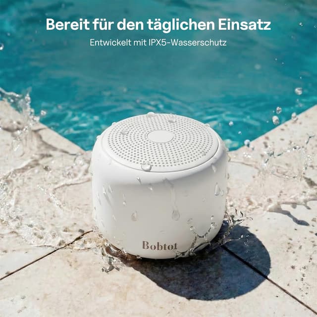 Detalle de Bobtot Tragbarer Bluetooth-Lautsprecher mit wasserdichtem Design, 15 Stunden Akkulaufzeit & Freisprechfunktion (Weiß)
