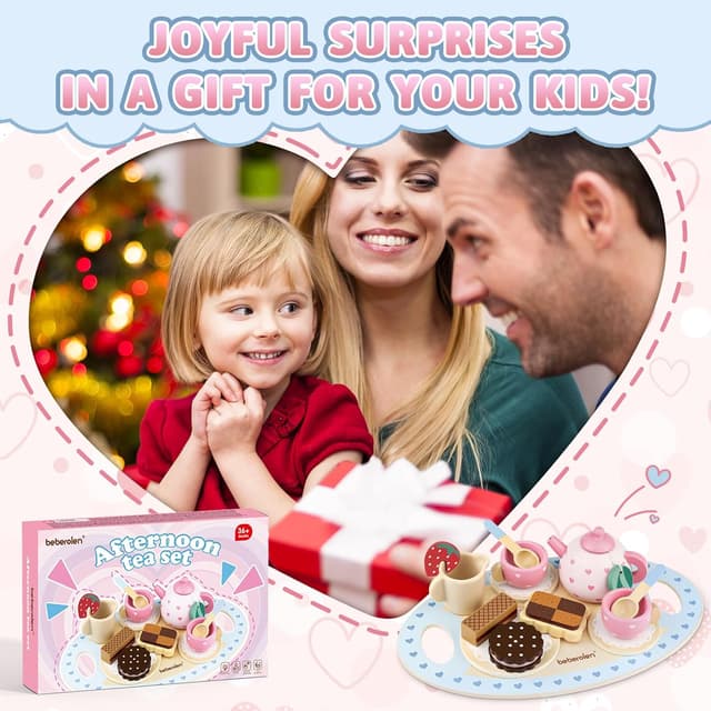 Thumbnail 6 de Beberolen Wooden Tea Set for Toddlers (pretend afternoon tea play set) with biscuits and teapot