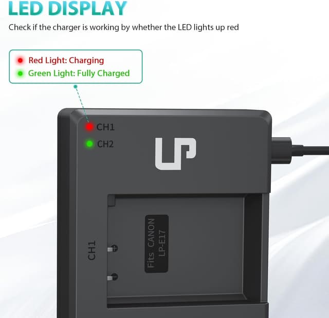 Detalle de LP LP-E17 Battery Charger Pack (2-Pack 1450mAh) with Dual Slot Charger for compatible LP-E17 DSLR cameras