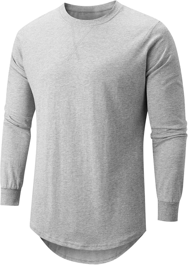 Detalle de Mancozy Men’s Longline Crewneck Long-Sleeve T-Shirts (3-Pack) for Casual Hip-Hop & Hipster Style