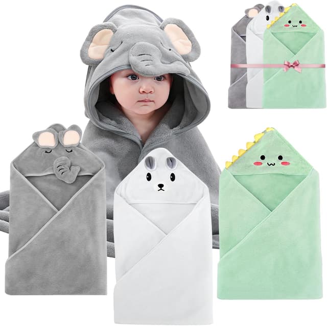 Detalle de Abnaok 3 Pack Hooded Baby Towels (80x80cm) – Ultra Soft Newborn Towels with Animal Design
