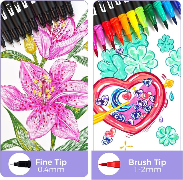 Detalle de Artecho 36 Dual Tip Brush Pens – felt fineliner and 1–2mm brush tips for colouring, sketching & calligraphy