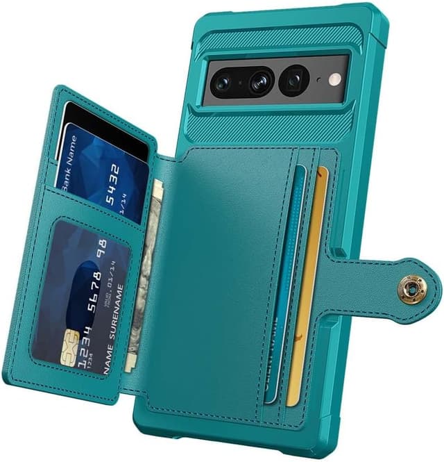Detalle de XYZNTMF Flip Wallet Case for Google Pixel 7 Pro (Cyan) with Card Holder, Magnetic Clasp & Kickstand