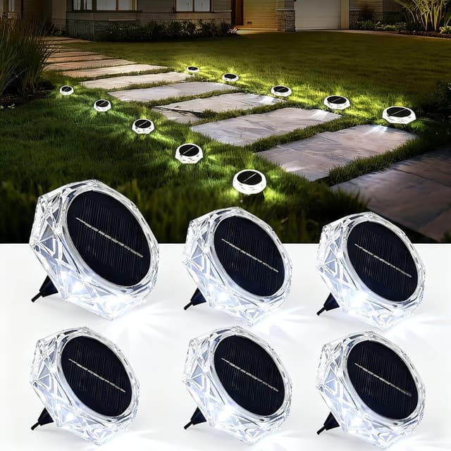 Detalle de Hqynss solar ground lights outdoor (6-pack) with IP65 protection and 8 LEDs – cool white