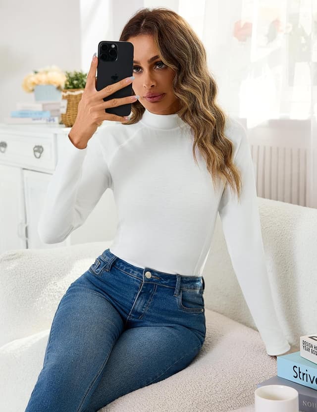 Detalle de Haut thermique femme à col rond montant Terecey, manches longues en coton épais