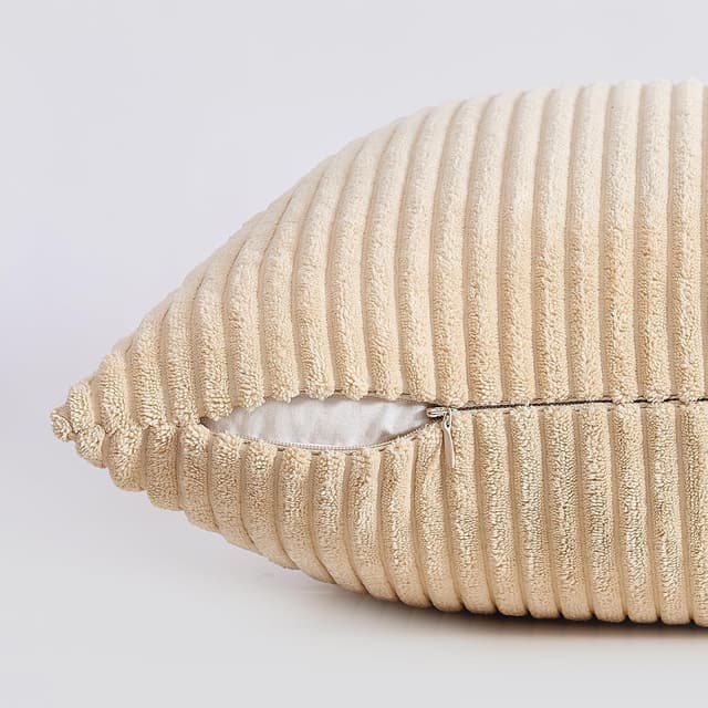 Detalle de Topfinel 2er-Set Kissenbezüge 40x40 aus Kordsamt (Khaki) – mit verstecktem Reißverschluss