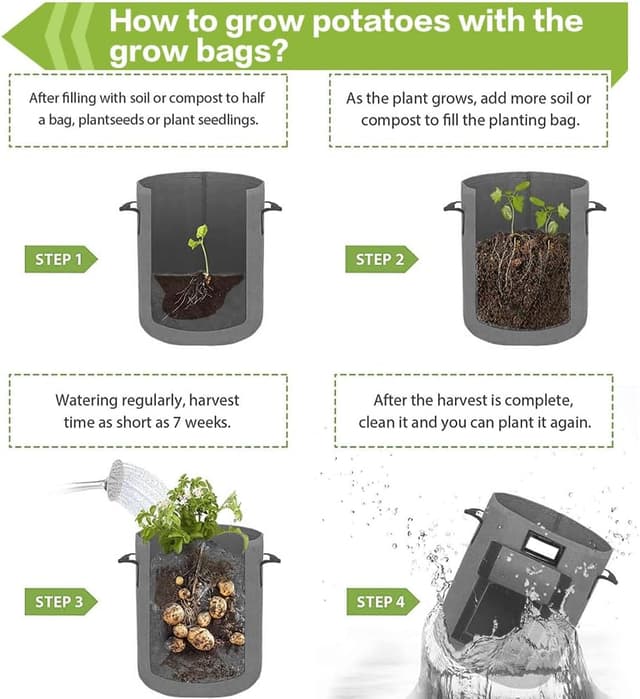 Thumbnail 6 de Airminti 3er-Set 10 Gallonen Kartoffel-Pflanzsäcke aus Vlies mit Griffen und Sichtfenster