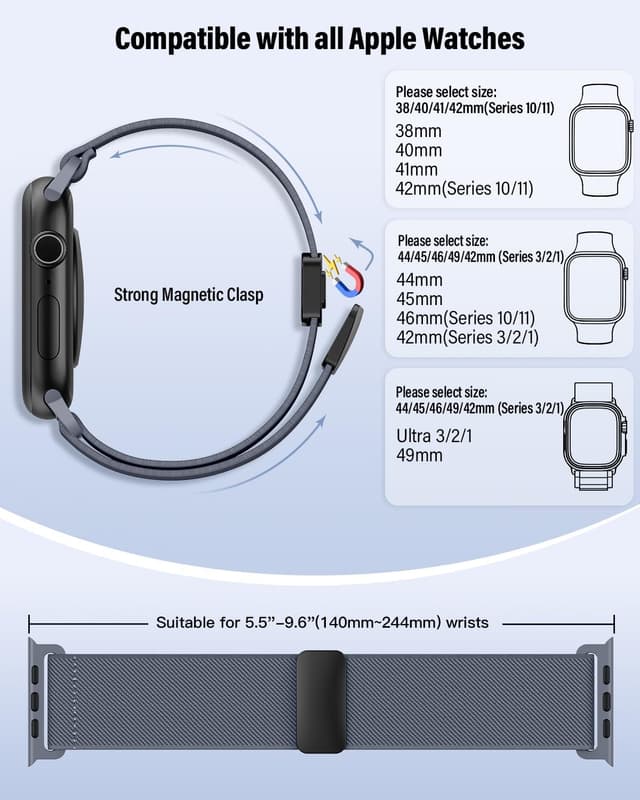 Detalle de Magnetic Elastic Nylon Apple Watch Sport Strap (38/40/41/42/44/45/46/49mm) — stretch fit with magnetic clasp