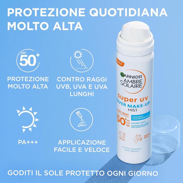 Detalle 2 de Garnier Spray Fissante Make Up con Protezione Solare SPF50+ Ambre Solaire, 75 ml