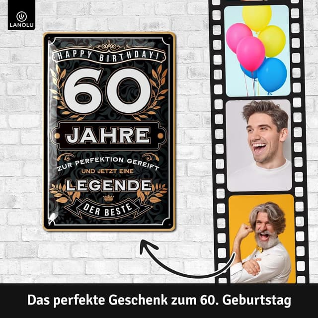 Detalle 2 de LANOLU Blechschild „60 Jahre Legende“ – Deko zum 60. Geburtstag, 20 x 30 cm