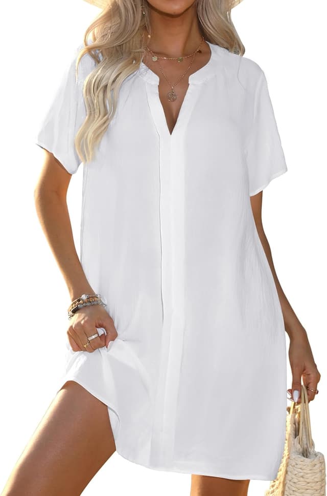 Detalle de Halife Women’s V-Neck Short Sleeve Swimsuit Cover Up Shirt