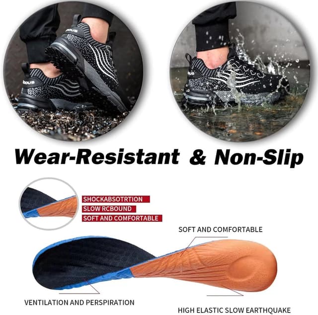 Detalle de ISOOUS Scarpe antinfortunistiche con punta in acciaio, leggere e traspiranti (nero)