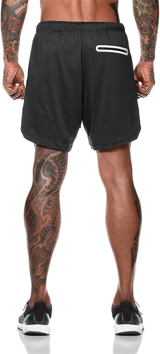 Detalle de Aisprts pantaloncini palestra uomo 2 in 1 con fodera in rete e 4 tasche