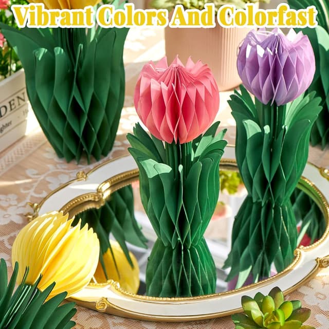 Detalle de SUNBEAUTY 9er-Set 3D Tulpen & Wabenbälle in Rosa, Lila und Gelb für Frühlings- & Party-Deko