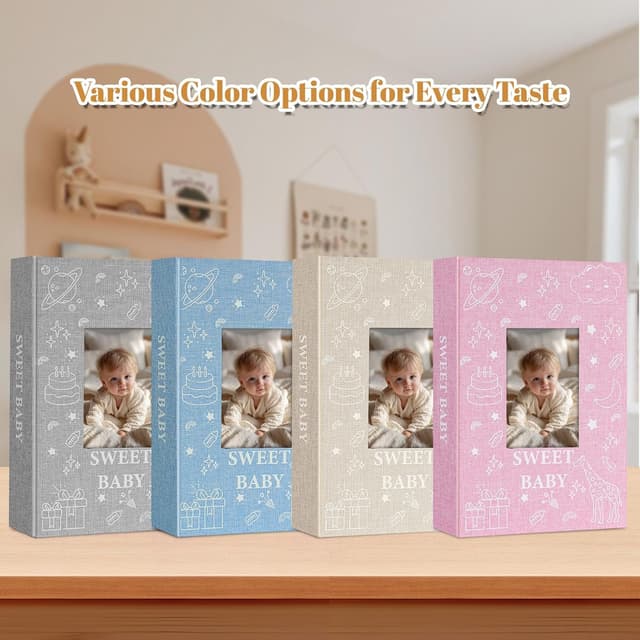 Thumbnail 6 de EARLY MINDS Baby-Fotoalbum 10x15 mit 300 Taschen, Memo-Bereich & Hand- und Fußabdruck-Kit (Leinenabdeckung, Frontfenster, grau)