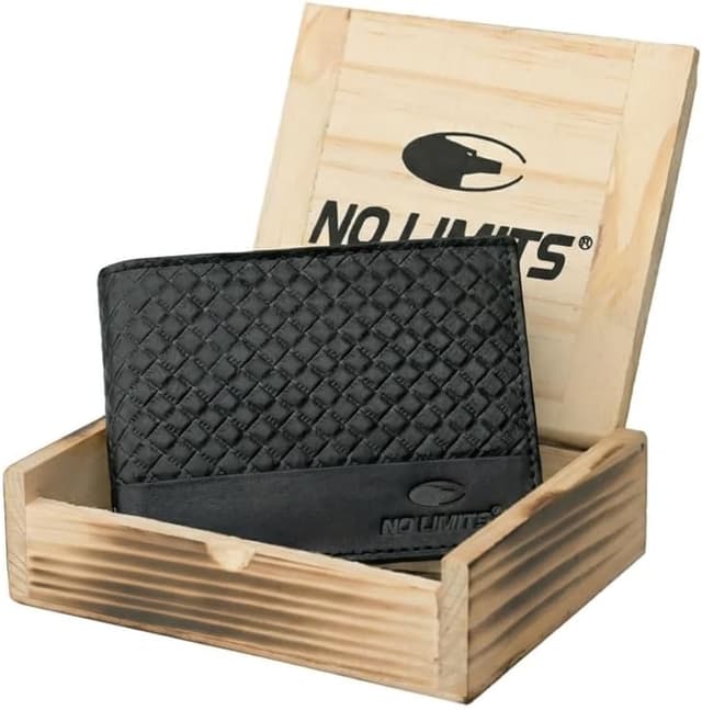 Detalle 2 de No Limits Portafoglio Uomo in Vera Pelle nero, design intrecciato slim con portamonete