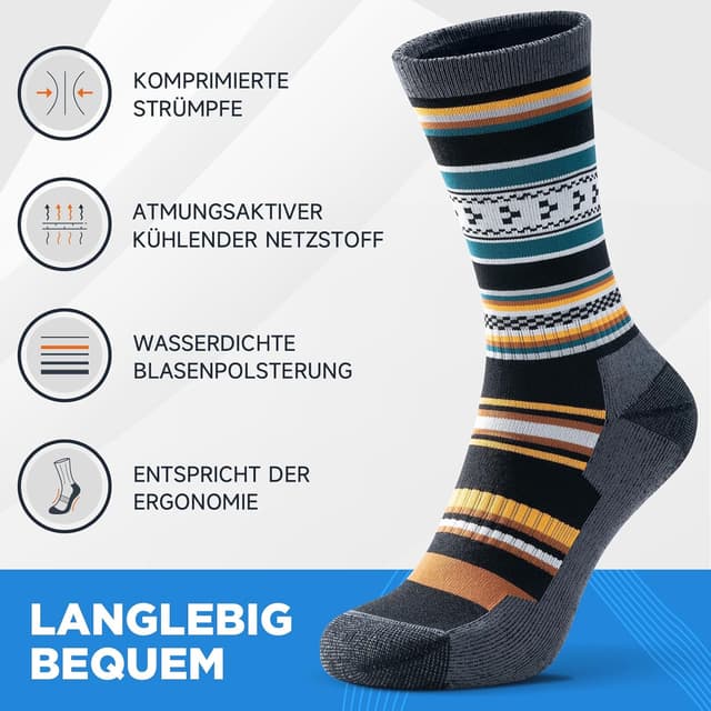 Detalle 2 de PULIOU Merino Wandersocken (3 Paar) – atmungsaktive Outdoor-Trekkingsocken mit Polsterung