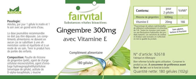 Thumbnail 3 de Fairvital Jengibre 300mg con Vitamina E - Vegan, 180 Cápsulas
