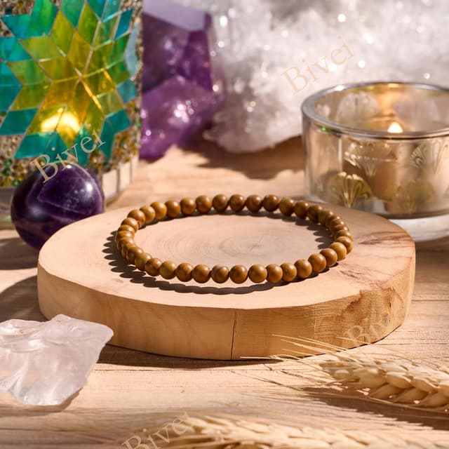 Detalle 2 de Bivei Braccialetto di cristallo con perle da 4 mm in pietra naturale, elastico estensibile per donna