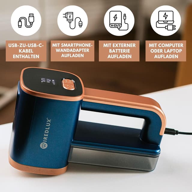 Detalle de WiredLux elektrischer Fusselrasierer (USB-wiederaufladbar) mit LED-Licht und 3 Geschwindigkeiten