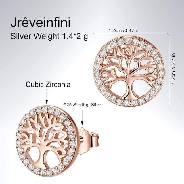 Detalle de Boucles d’oreilles Arbre de Vie en argent sterling 925 Jrêveinfini, zircons, diamètre 12 mm