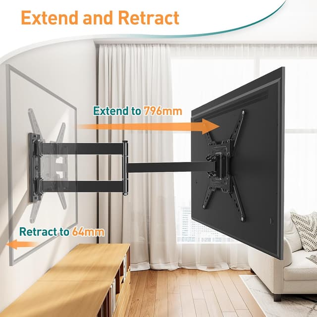 Detalle de ELIVED TV Wall Bracket with 796mm Long Arm (Full Motion Corner Mount) for 26–65 inch TVs, up to 45kg, Max VESA 400x400