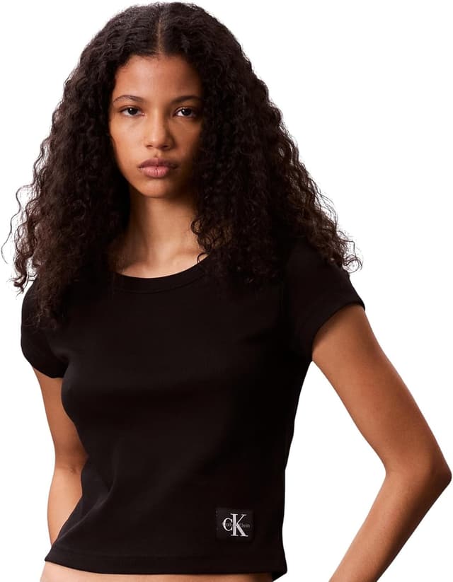 Detalle de Calvin Klein Women’s Short Sleeve Round Neck Rib Baby Tee
