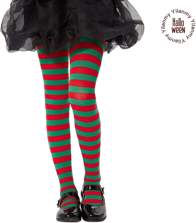 Detalle de Yilanmy Mädchen-Strumpfhose gestreift für Kinder – blickdicht & farbenfroh für Halloween und Weihnachten