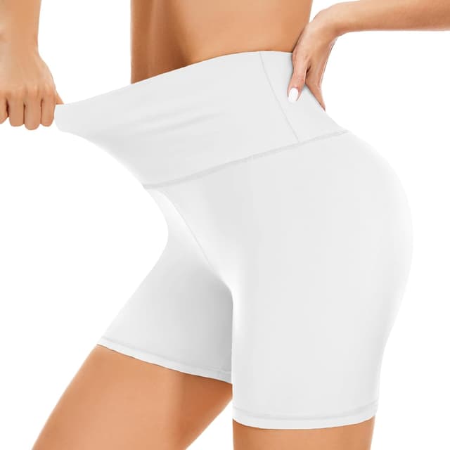 Detalle de BLONGW high-waisted cycling shorts for women with tummy control – black gym & running biker shorts