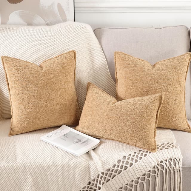 Detalle de Madizz 2er Set Chenille Samt Kissenbezüge mit Rand-Dekor Beige (50x50 cm)