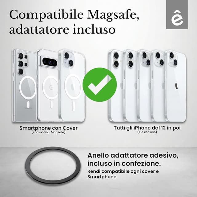 Detalle de TECHMADE ETRES Portafoglio magnetico ICON Easy con protezione RFID, per iPhone 17/16/15/14/13/12 – 6 carte + tasca contanti, Cam Black