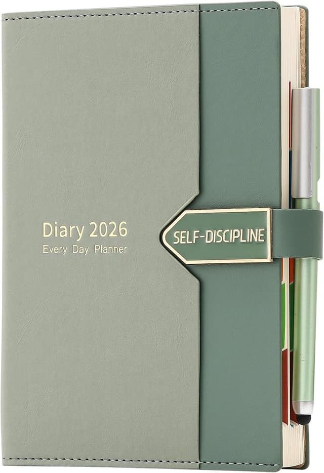 Detalle de Mljtoyo A5-Tagesplaner 2026 (Tag pro Seite) – Produktivitätstagebuch von Januar bis Dezember in Hellgrün