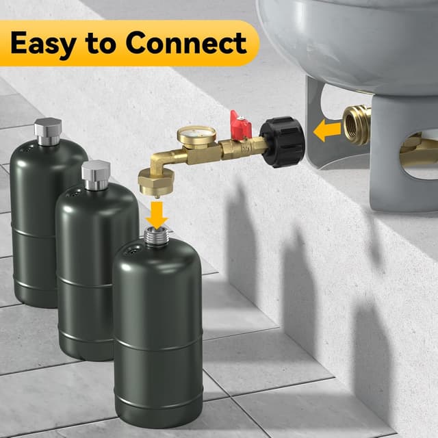 Detalle de Rushare Upgraded Propane Refill Adapter for 1 lb Tanks (90-Degree Elbow) with Valve and Gauge